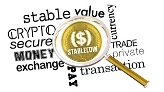 Stablecoin Crypto Currency New Digital Money Secure Payment Platform Magnifying Glass 3 D Illustration