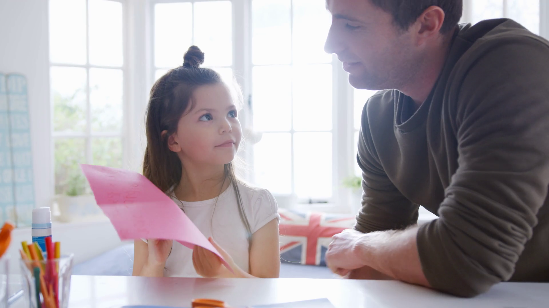 Daughter Doing Craft At Home With Father Making Card For Mother Together  Stock Video Footage 00:12 SBV-338726734 - Storyblocks