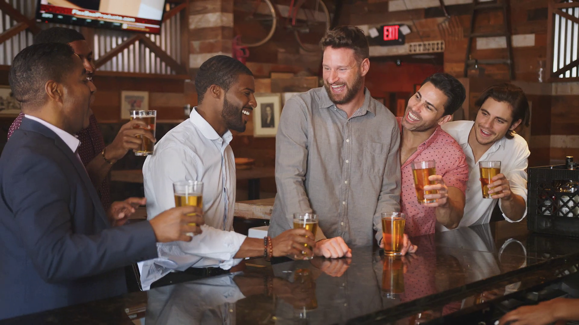 Group Of Male Friends On Night Out Drinking Stock Footage SBV335962226
