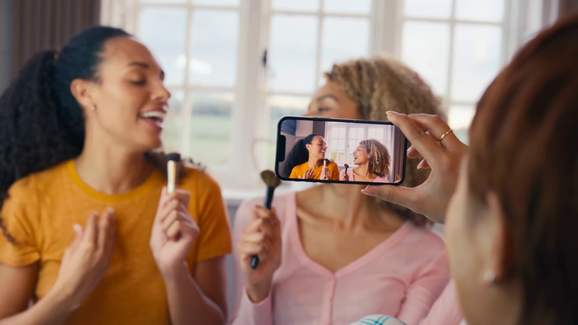 Female Friends At Home Having Fun Recording Stock Footage SBV-348746023 ...