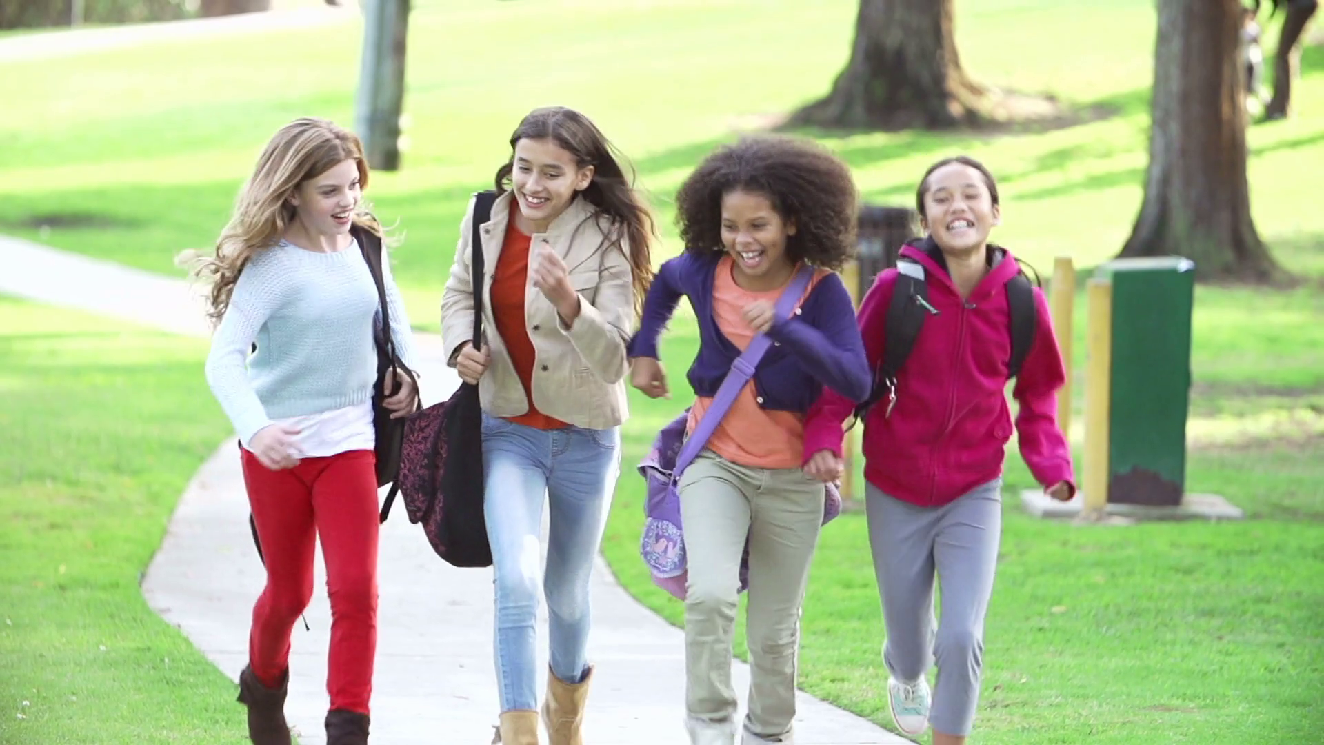 Young Girls Running In Slow Motion Towards Stock Footage SBV301749402