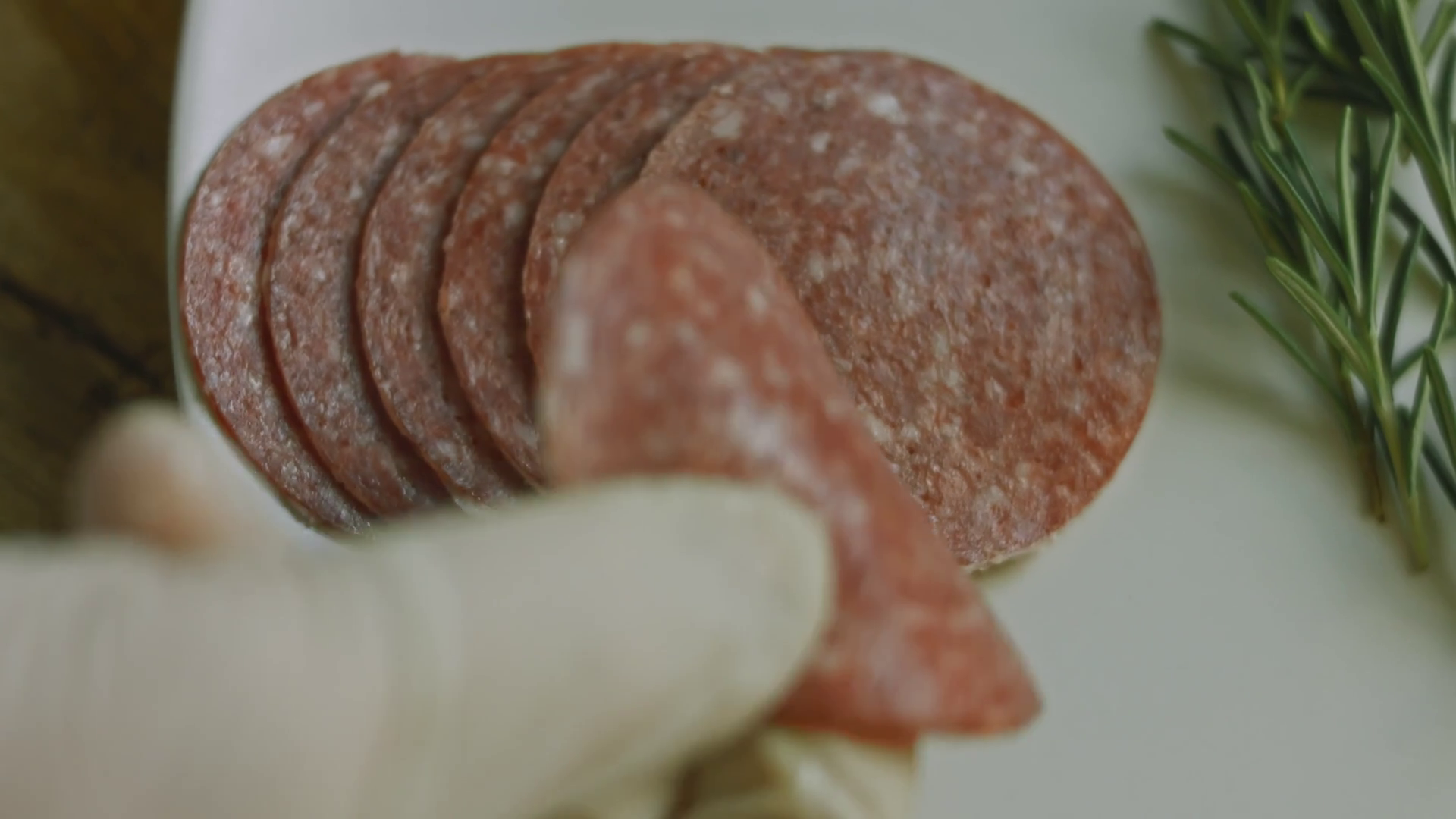I Put Sliced Milanese Salami Flat On Stock Footage SBV347218512