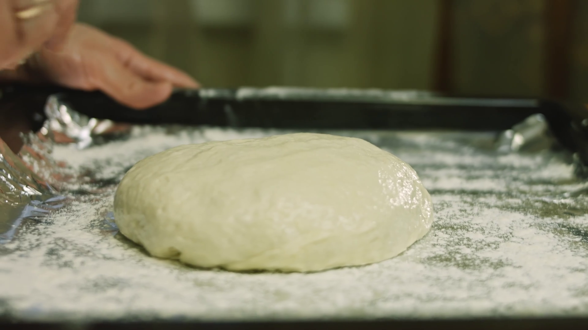 I Spread Dough On Baking Tray With Aluminum Stock Footage SBV347219562