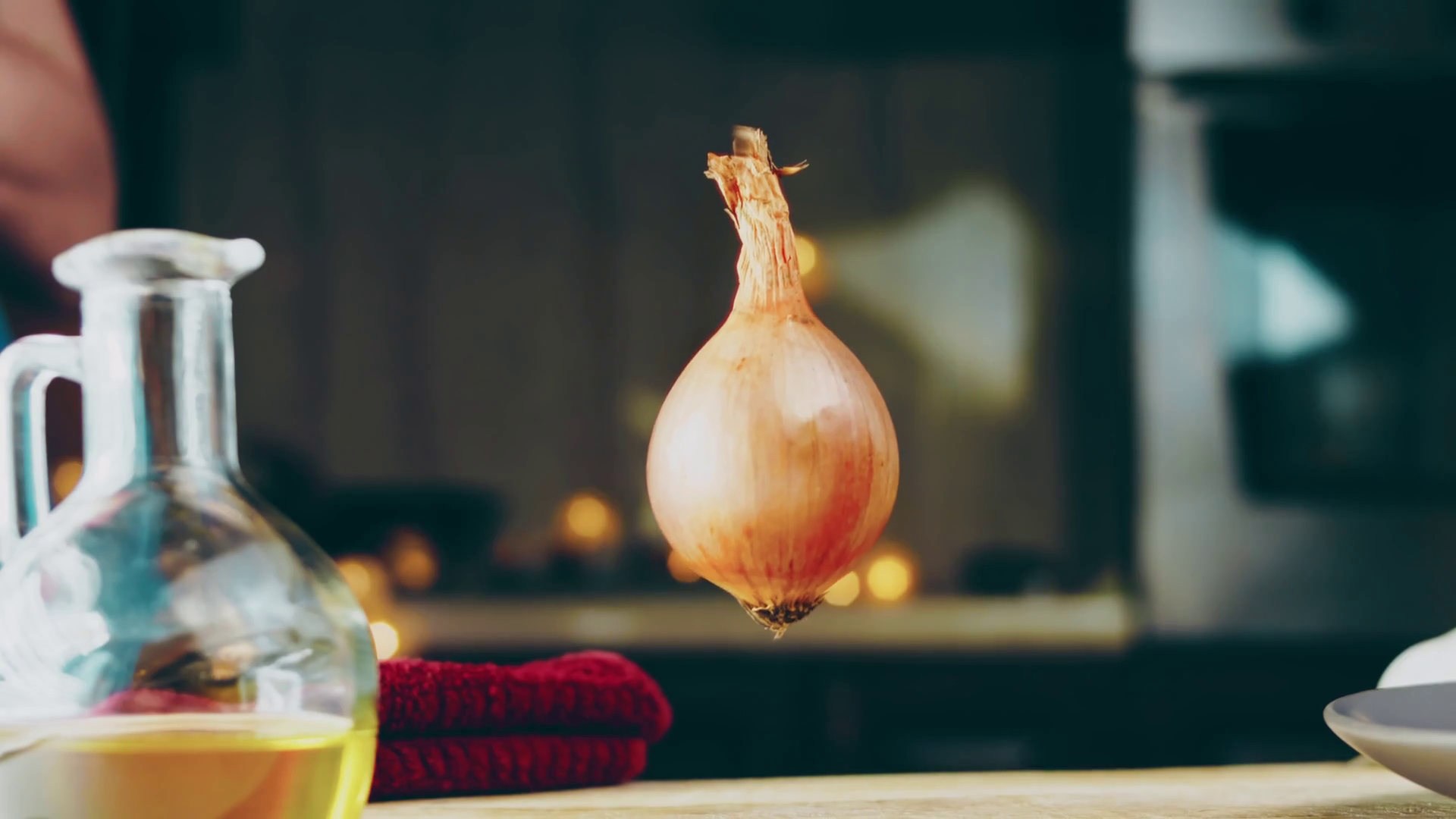 The Onion Floats In Air Candle Effect Stock Footage SBV347444629