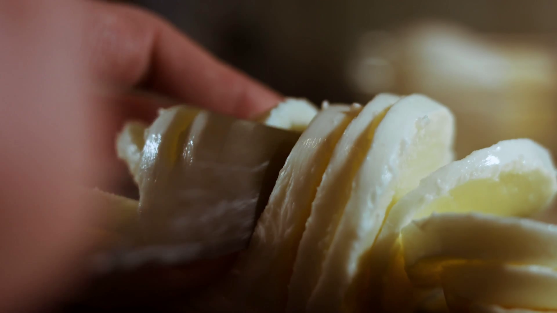 chef Slicing mozzarella on a cutting board.close up Stock Video Footage