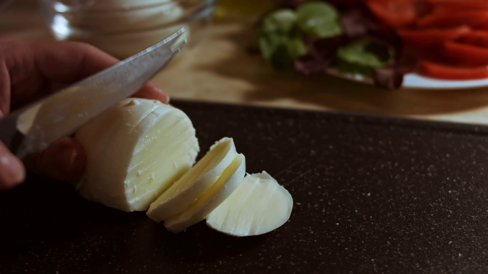 Slicing Mozzarella Cheese On Cutting Board Stock Footage SBV347228340