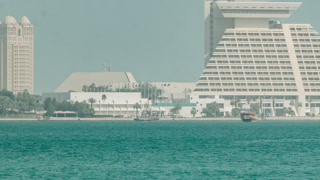 A dhow going to harbour in Doha timelapse, Qatar