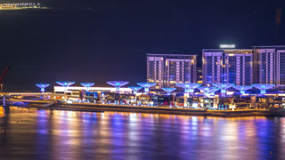 Bluewaters island aerial night timelapse with ferris wheel
