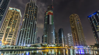 Residential buildings in Jumeirah Lake Towers timelapse hyperlapse in Dubai, UAE.