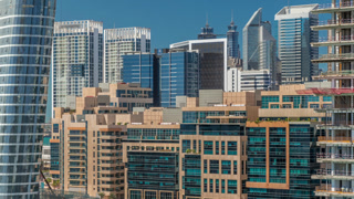 Beautiful view of new modern skyscrapers in luxury Dubai city,United Arab Emirates timelapse aerial