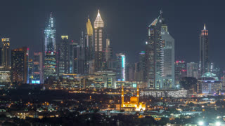 The rhythm of the city of Dubai at nightaerial timelapse