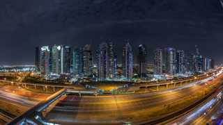 Aerial top view to Sheikh Zayed road near Dubai Marina and JLT timelapse, Dubai.