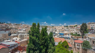 Panorama of Jerusalem Old City and Temple Mount timelapse hyperlapse from Austrian Hospice Roof, Israel
