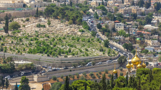 Largest Jewish cemetery in the world on slopes timelapse of Mount of Olives, Jerusalem, Israel