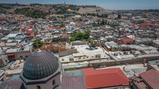 Panorama overlooking the Old city of Jerusalem timelapse, Israel, including the Dome of the Rock