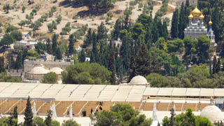 Panorama overlooking the Old city of Jerusalem timelapse, Israel, including the Dome of the Rock