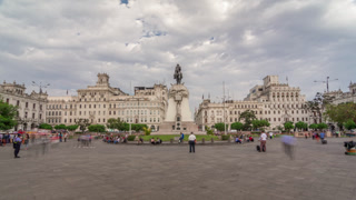 Monument to Jose de San Martin on the Plaza San Martin timelapse hyperlapse in Lima, Peru.