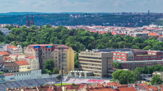 Panoramic view of Prague timelapse from the top of the Vitkov Memorial, Czech Republic