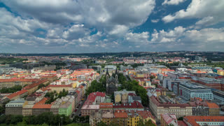 Panoramic view of Prague timelapse from the top of the Vitkov Memorial, Czech Republic