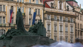 Jan Hus Memorial timelapse designed by Ladislav Saloun in Old town square in Prague, Czech Republic.