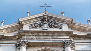 Top of the baroque Church of Saint Ignatius of Loyola at Campus Martius timelapse hyperlapse in Rome, Italy