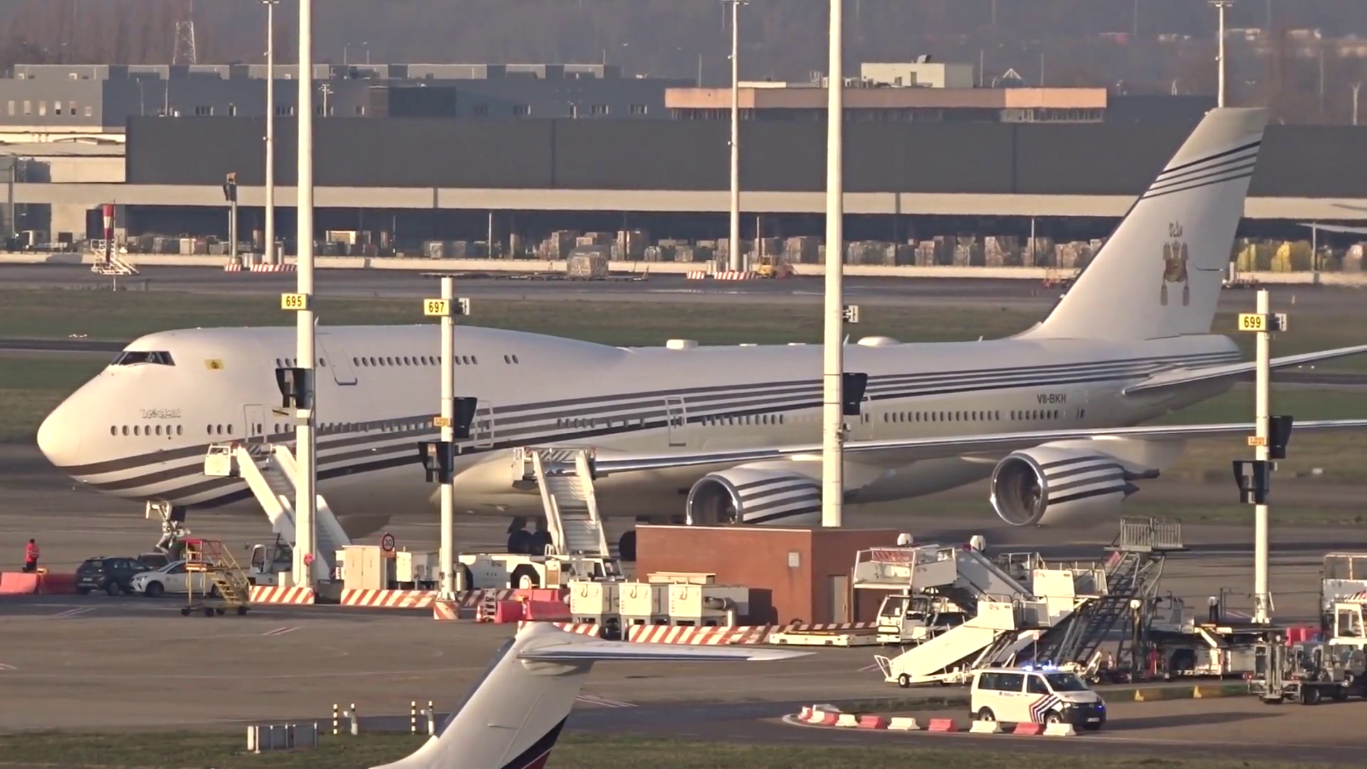 Boeing 747 Vip Private Business Jet Arriving Stock Footage SBV ...
