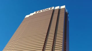 trump international hotel las vegas top to bottom sign golden facade exterior close up fabulous city tourism gamble gambling casino resort