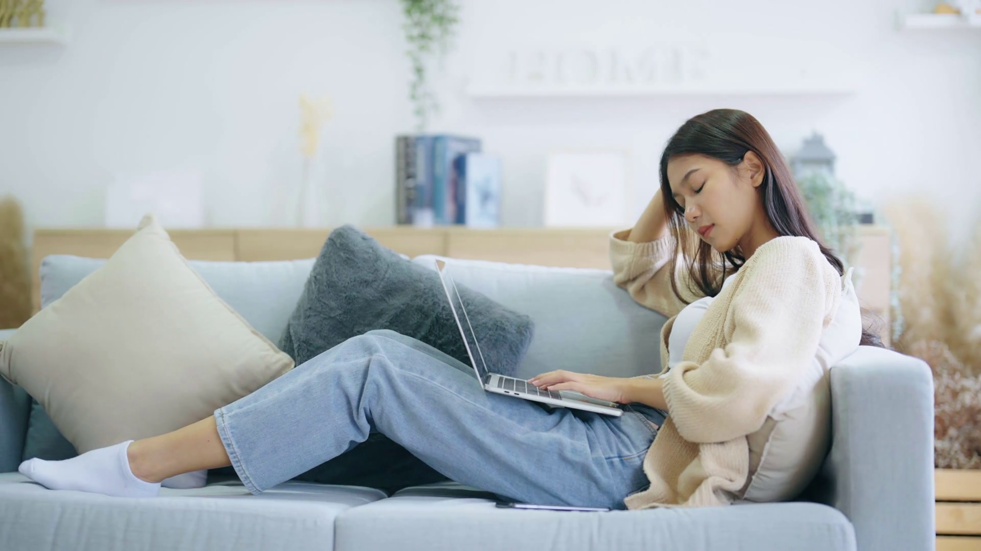 Young Asian Woman Using Computer Laptop Stock Footage SBV-347428286 ...