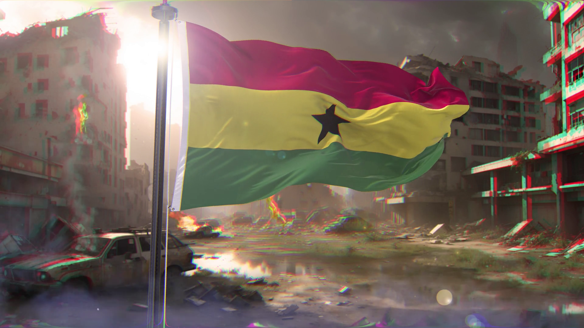 Ghana Flag War Background Destroyed Stock Motion Graphics SBV 352105870 