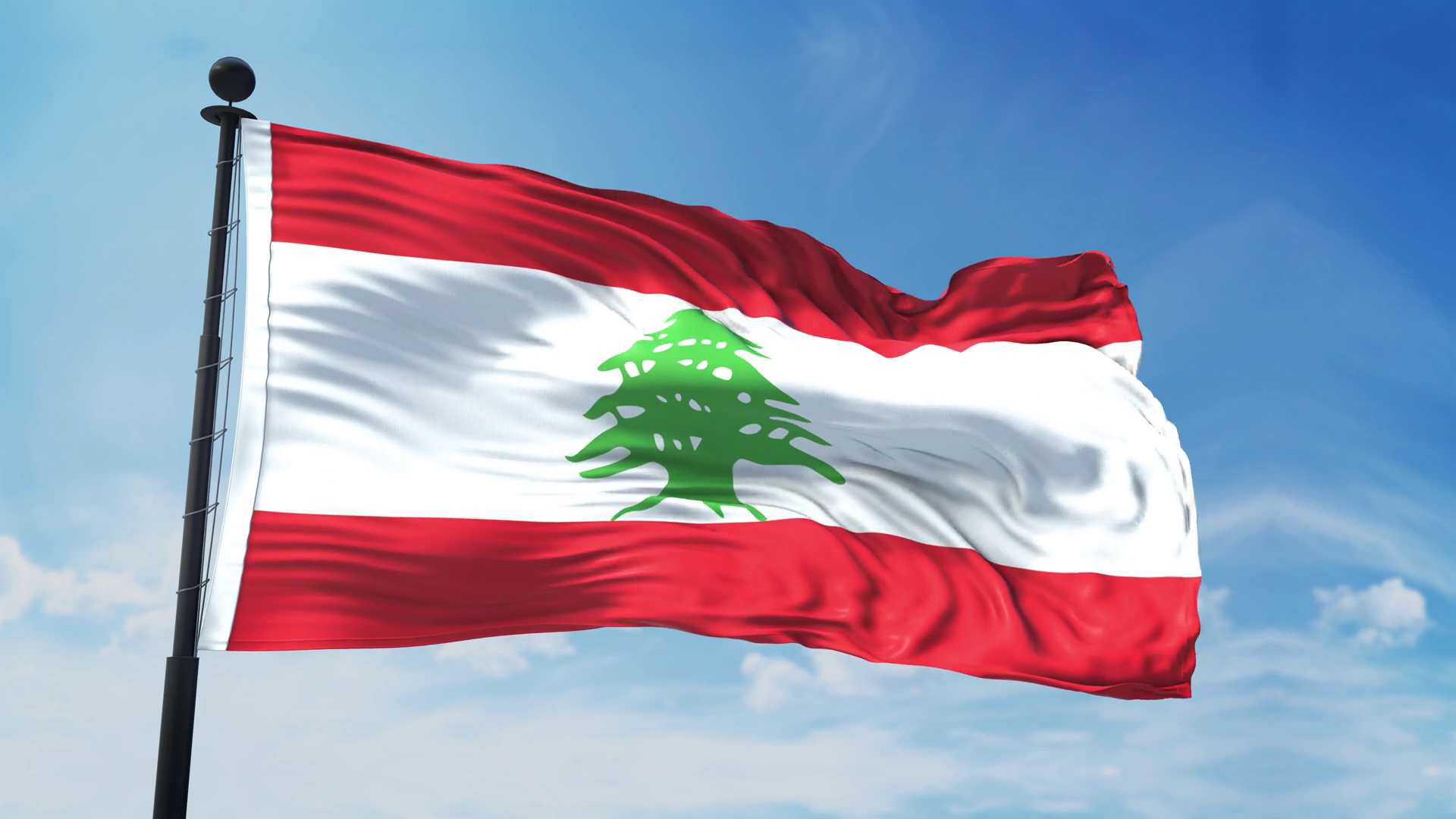 Lebanon Realistic Flag Waving Against Blue Stock Motion Graphics SBV 