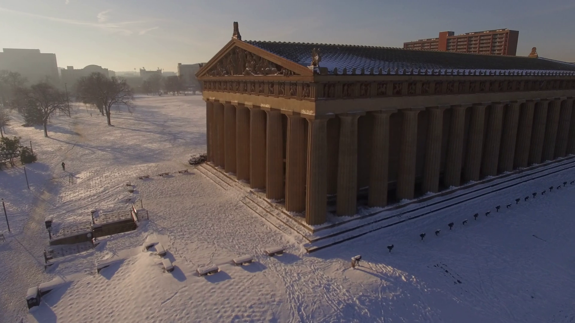 Aerial Snow Nashville Parthenon Sunrise 022 Part 2 Cw Orbit East