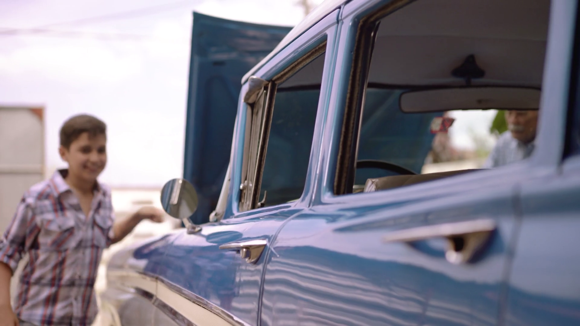8Old Man Grandpa Teaching Grandson To Drive Vintage Car Stock Video