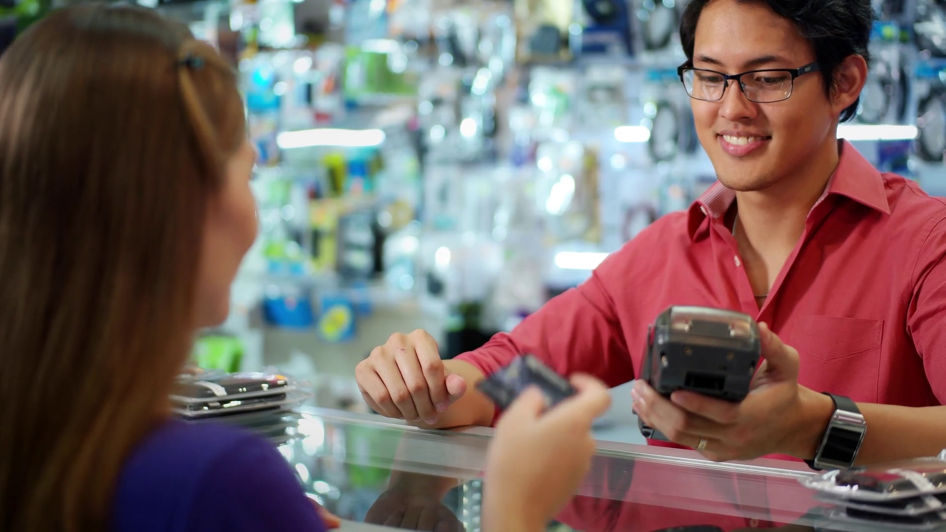 Customer Paying With Credit Card In Chinese Computer Shop Stock Video Footage - Storyblocks