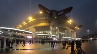 Night View Of The San Siro Stadium In Milano Italy With People And Supporters For The Italian Serie A Soccer Game Ac Milan Juventus Fc Editorial Use Only Stock Video Footage