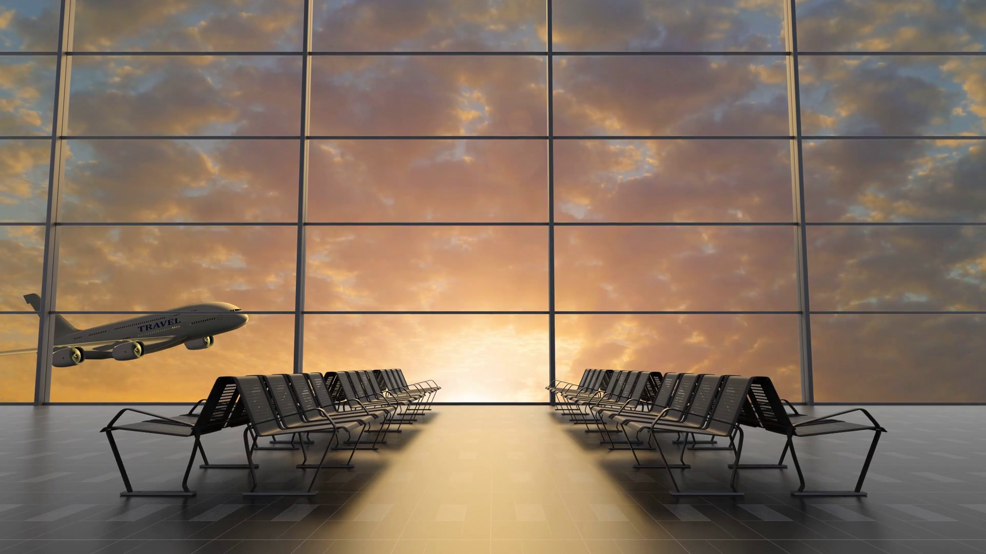 Airplane Flight From Airport Sunset View Stock Motion Graphics SBV