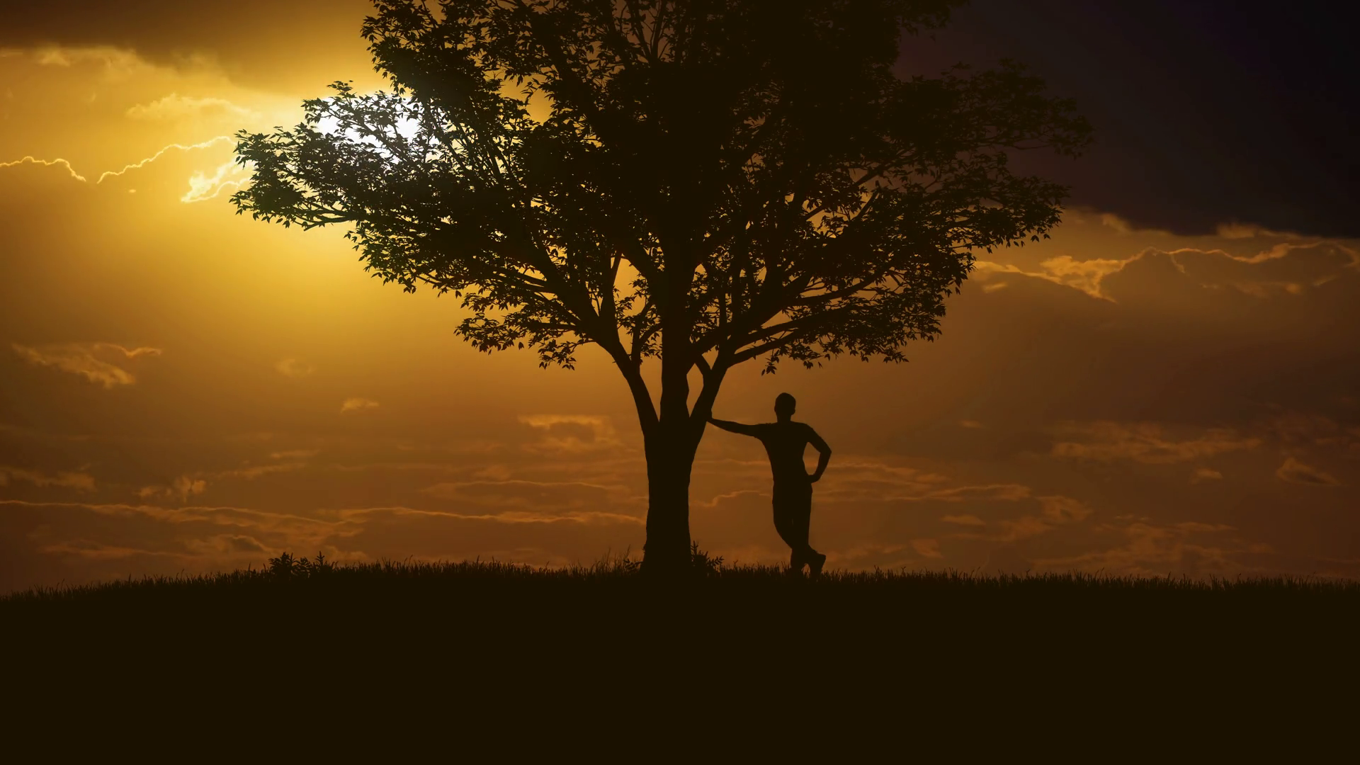 The Man Lean On Tree Against Background Of Stock Footage SBV310743246