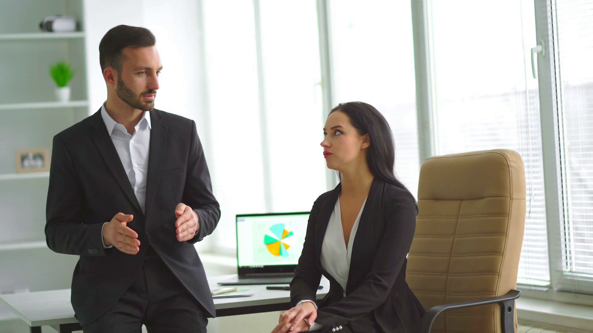 The Business Man Woman Talking Near Desk Stock Footage SBV-337767587 ...