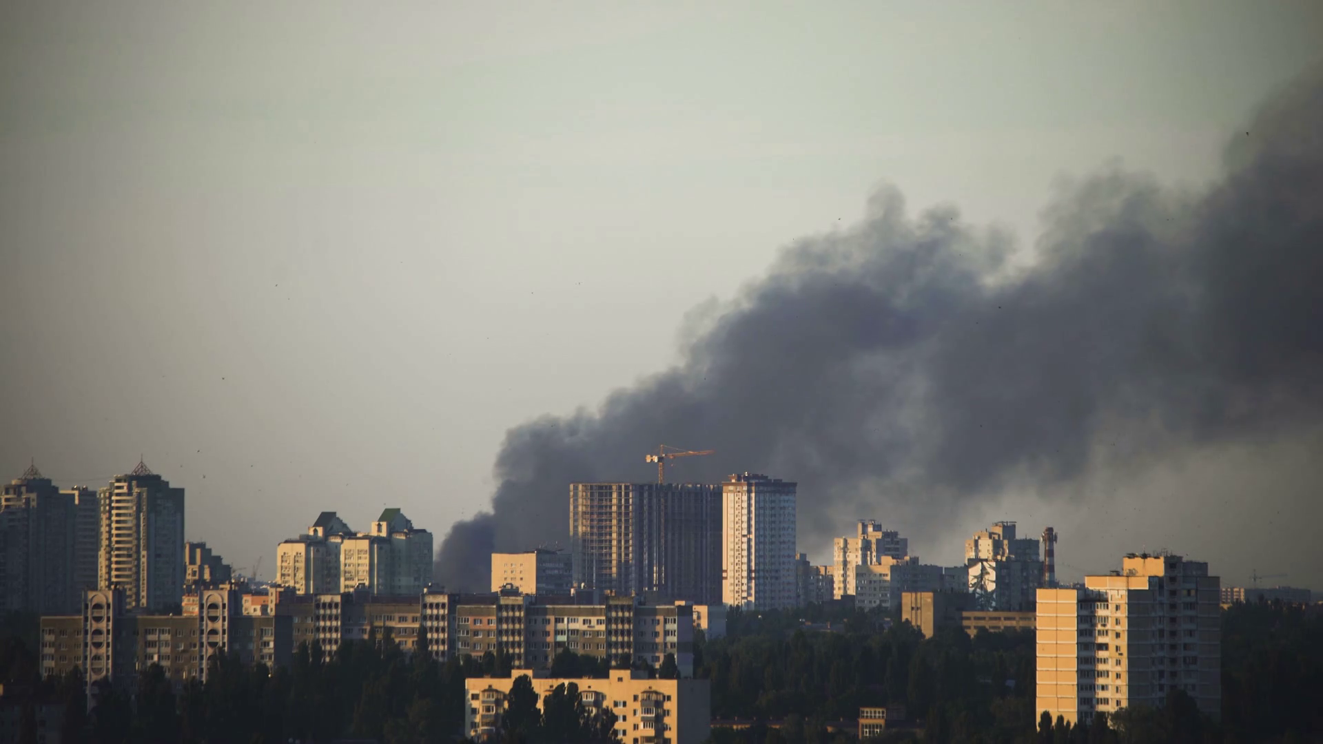 The stream of thick black smoke in the city Stock Video Footage ...