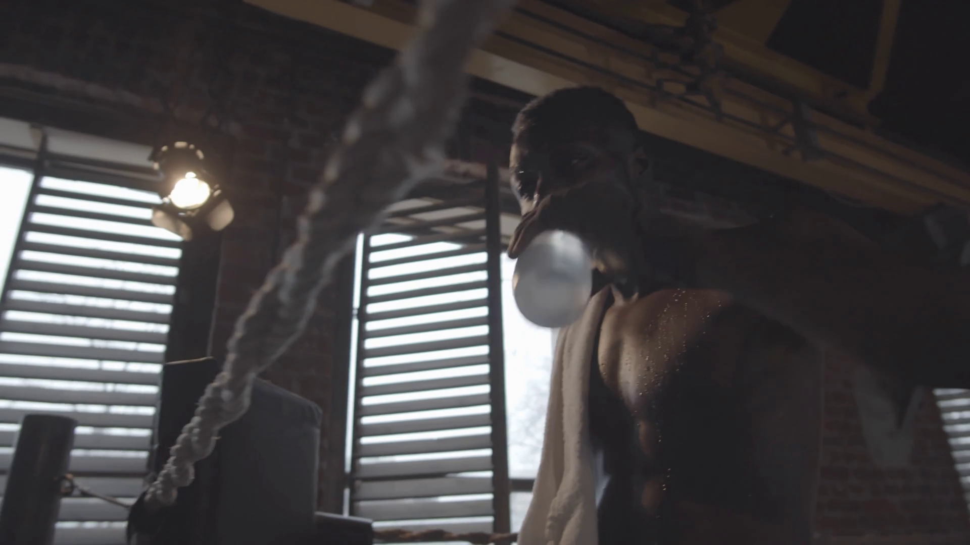 Waistup Low Angle Shot Of Sweaty Muscular Stock Footage SBV346661632