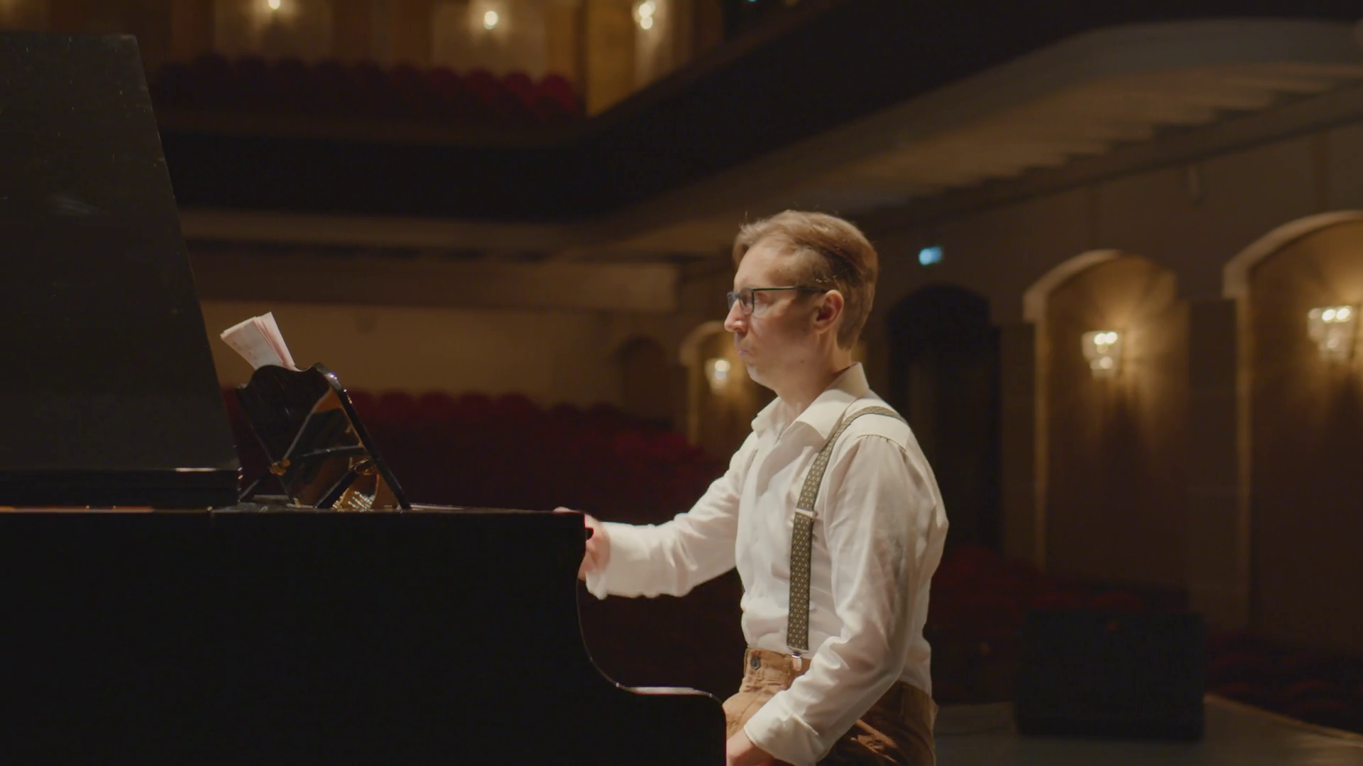 Arc Slow Mo Shot Of Pianist Throwing Away Stock Footage SBV347020481