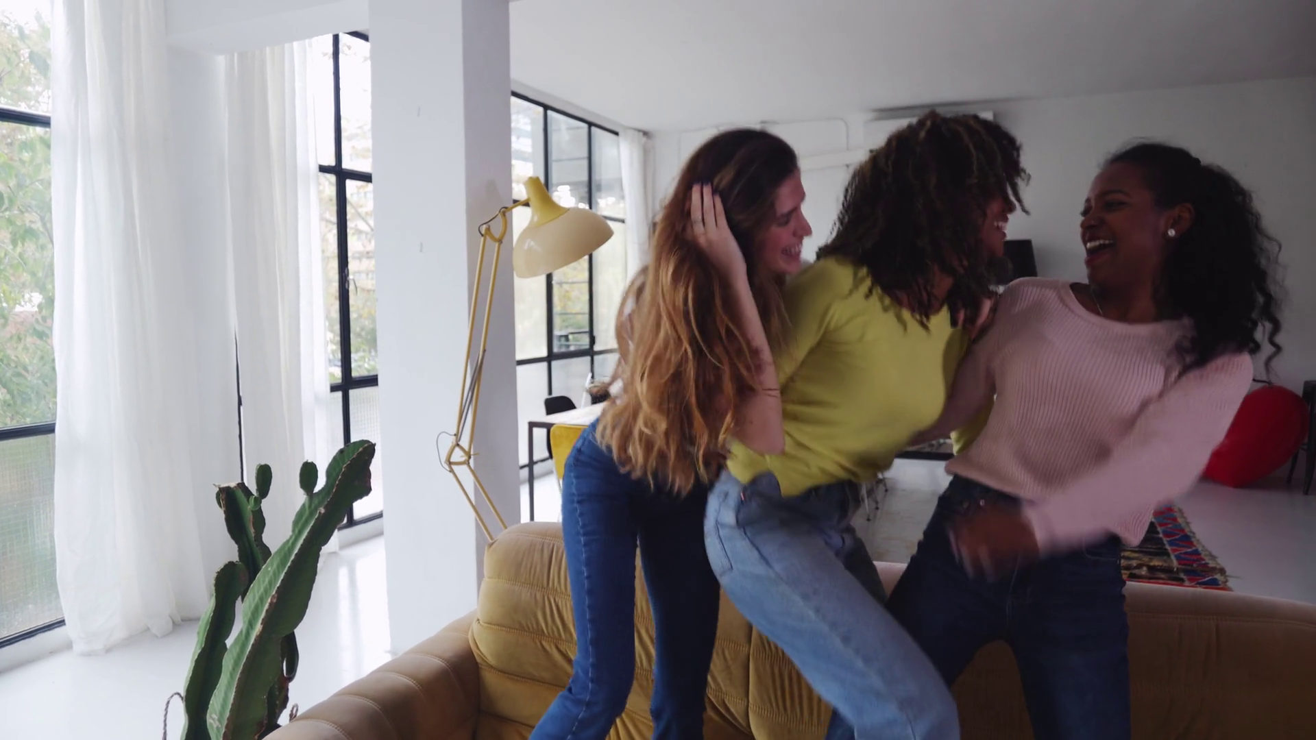 Three Happy Young Multiracial Women Dancing Stock Footage SBV-353235401 ...