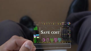 Save Cost  text on business data number futuristic hologram background.