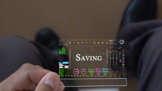 Saving  text on business data number futuristic hologram background.