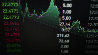 Stock market. Trading in the stock exchange. Moving numbers and charts