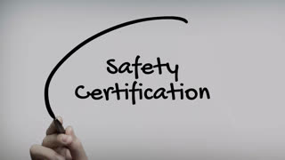 Safety Certification Hand Writing Text On Glass Screen