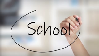 School Handwriting using black marker on glass