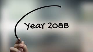 Year 2088 Handwriting With Black Marker On Glass Surface
