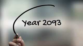 Year 2093 Handwriting With Black Marker On Glass Surface