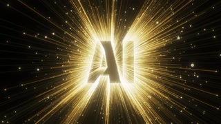 AI letters animation of glowing symbols with beams on black background, 4k abstract artificial intelligence tech animated template