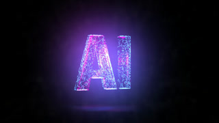 AI letters animation of glowing symbols with digital and geometric noise in computer science world, 4k abstract artificial intelligence tech animated template